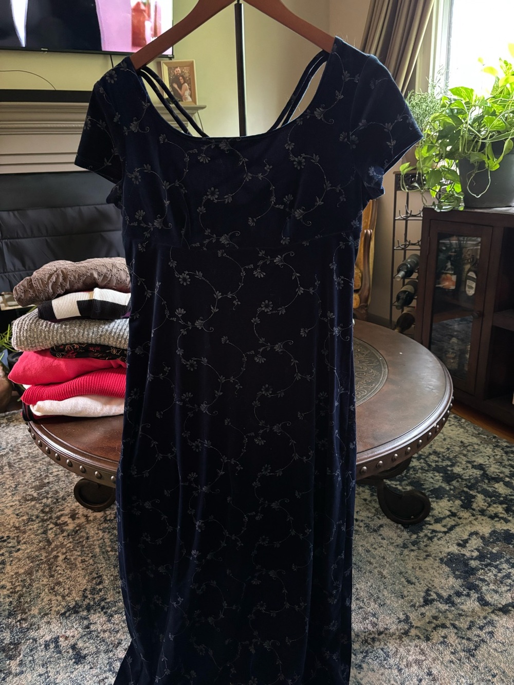 CDC Navy Velvet Floral Maxi Dress